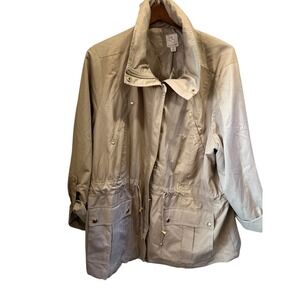 Dressbarn‎ Woman 3X Beige Utility Anorak Jacket Drawstring Gold Accent New